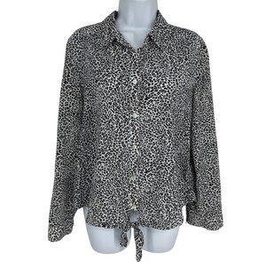 Chico's Leopard Print Button-Up Roll Tab Sleeve Tie Hem Blouse Womens Sz 1 US M